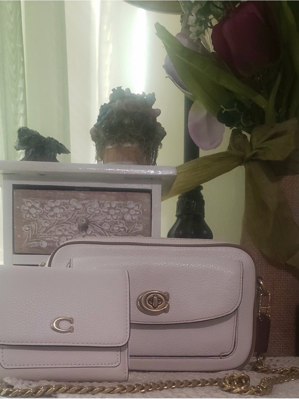 Coach Pebbled Leather Crossbody with Gold Hardware & Matching Wallet